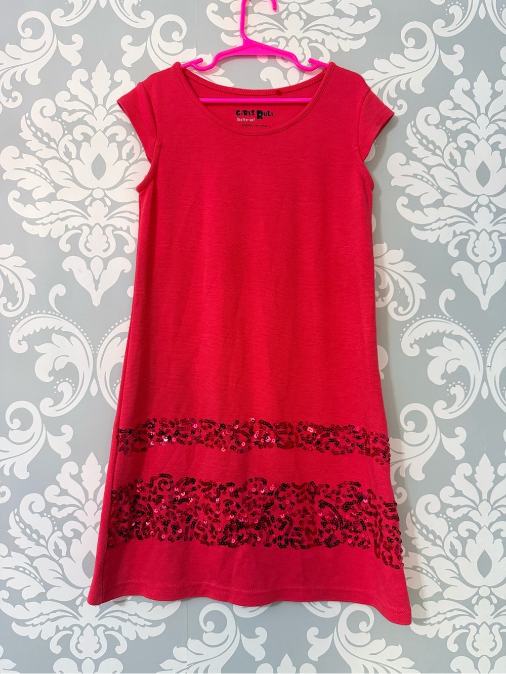 🌿4/$25 • Girls Rule Sequin Trim A-Line Dress